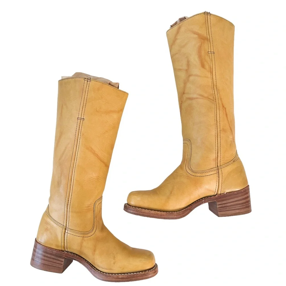 Frye Vintage Banana Yellow Leather Campus Boots Size 6.5 - Picture 9 of 13